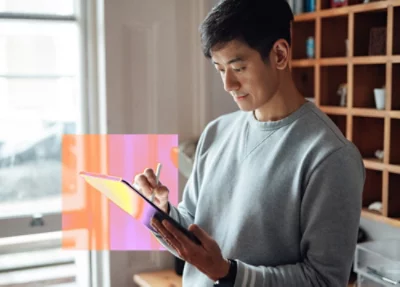 A man using a tablet.