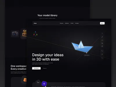 3D Editor Landing Page Concept 3d animation concept creative tools dark design landing landing page ui uiux ux web design webdesign