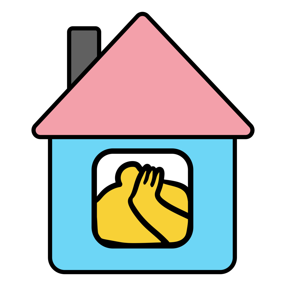 Homepage button, home icon with person inside, house window illustration in Wiggle style download in PNG, SVG