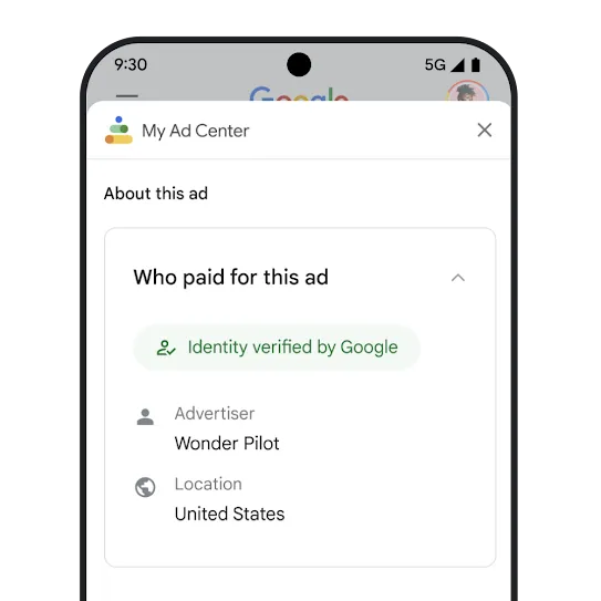 Mock-up of “Who paid for this ad” page within My Ad Center. 