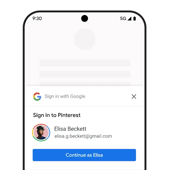 Phone showing the Google login UI.